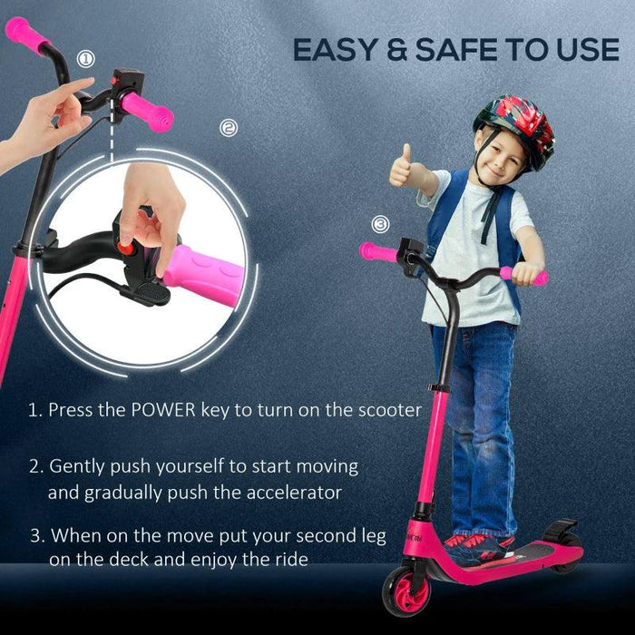 E-Scooter with Battery Display, Adjustable Height and Rear Brake in Pink - Little and Giant Explorers HOMCOM