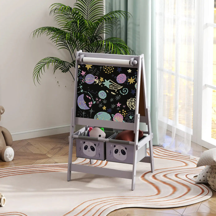 Kids Easel with Animal Design | 3-in-1 Blackboard Whiteboard and Paper Roll - Little and Giant Explorers AIYAPLAY