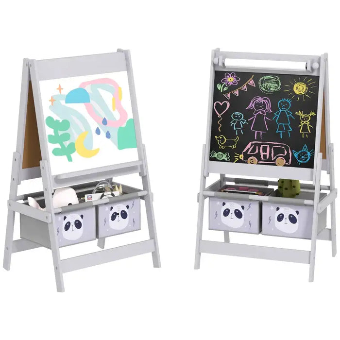 Kids Easel with Animal Design | 3-in-1 Blackboard Whiteboard and Paper Roll - Little and Giant Explorers AIYAPLAY