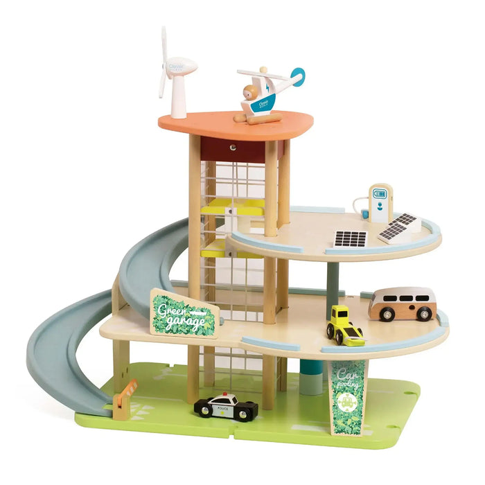 Kids Green Garage | Eco-Friendly Wooden Playset with Solar and Wind Power - Little and Giant Explorers Classic World