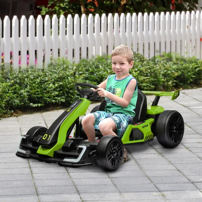 Kids Electric Go Kart with Adjustable Seat in Green 24V - Little and Giant Explorers HOMCOM