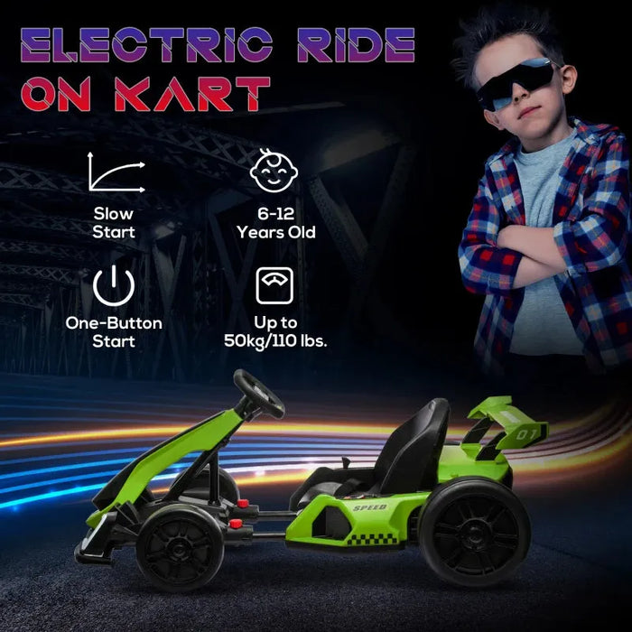 Kids Electric Go Kart with Adjustable Seat in Green 24V - Little and Giant Explorers HOMCOM