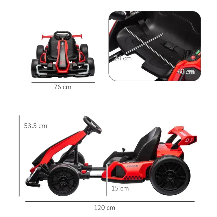 Kids Electric Go Kart with Adjustable Seat in Red 24V - Little and Giant Explorers HOMCOM