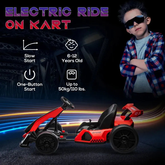 Kids Electric Go Kart with Adjustable Seat in Red 24V - Little and Giant Explorers HOMCOM