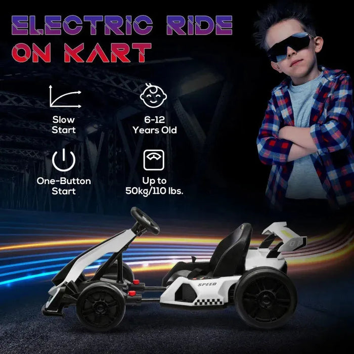 Kids Electric Go Kart with Adjustable Seat in White 24V - Little and Giant Explorers HOMCOM