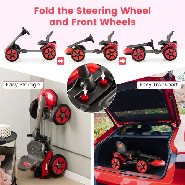 Electric Ride on Car with Adjustable Steering Wheel and Seat in Red 12V - Little and Giant Explorers Costway