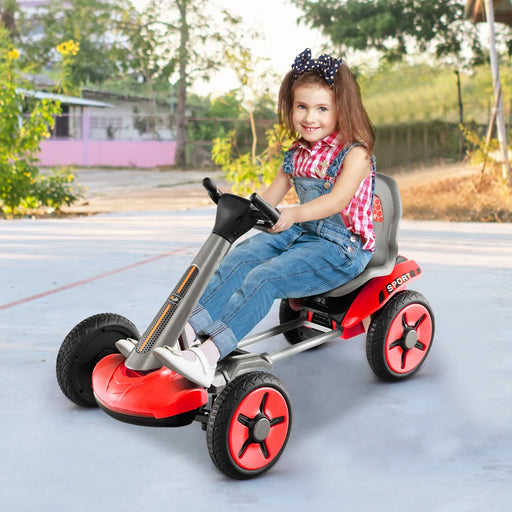 Electric Ride on Car with Adjustable Steering Wheel and Seat in Red 12V - Little and Giant Explorers Costway