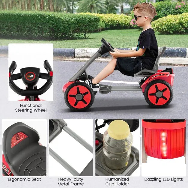 Electric Ride on Car with Adjustable Steering Wheel and Seat in Red 12V - Little and Giant Explorers Costway