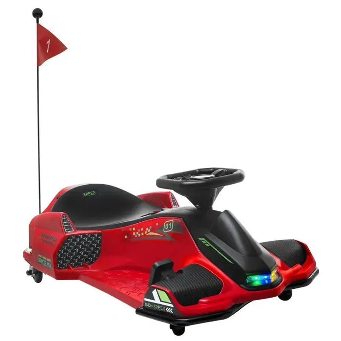 Kids Electric Go Kart with Music and LED Lights in Red 12V - Little and Giant Explorers HOMCOM