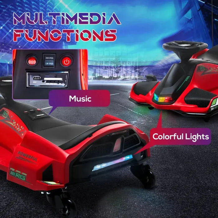 Kids Electric Go Kart with Music and LED Lights in Red 12V - Little and Giant Explorers HOMCOM