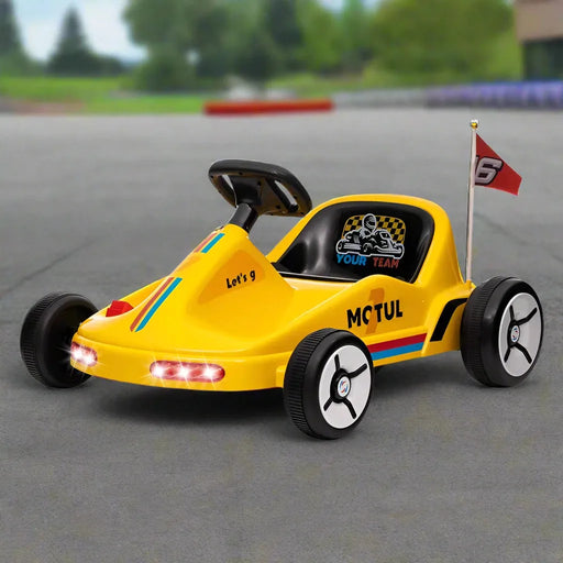 Kids Electric Go Kart with Music and Lights in Yellow 6V - Little and Giant Explorers AIYAPLAY