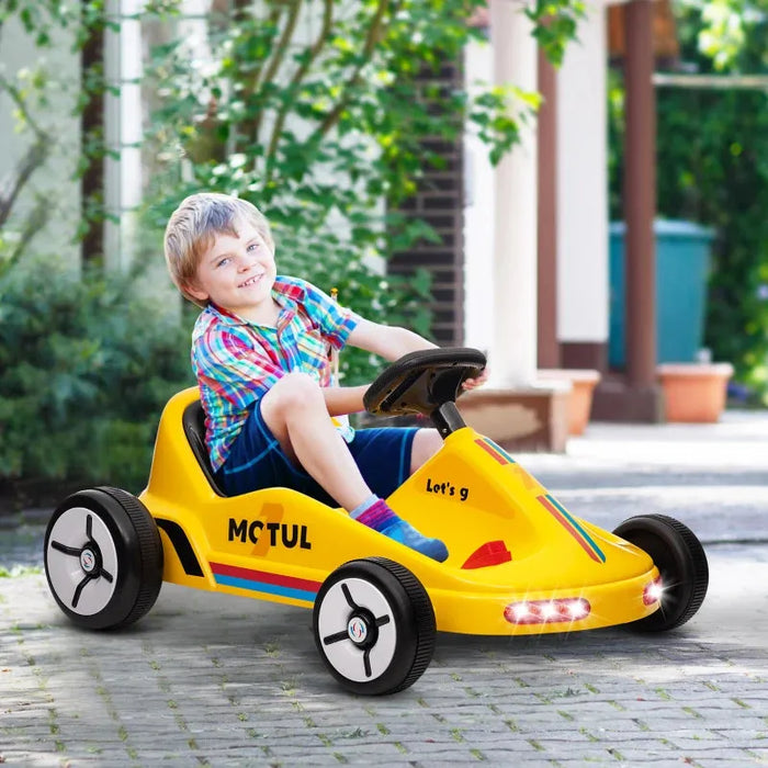 Kids Electric Go Kart with Music and Lights in Yellow 6V - Little and Giant Explorers AIYAPLAY