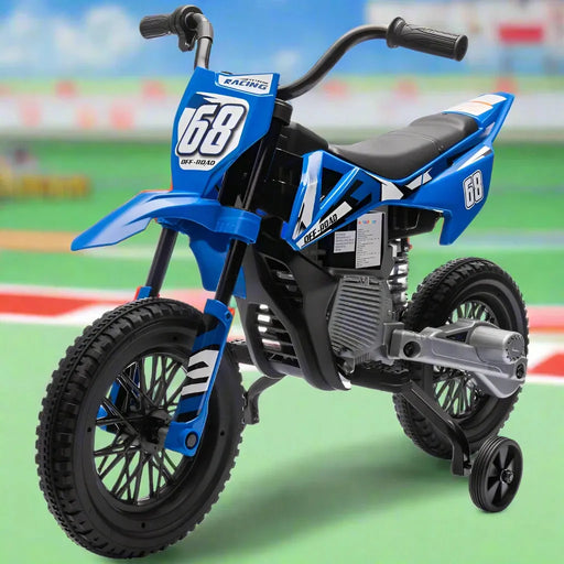 Kids Electric Motorbike with Training Wheels in Blue 12V - Little and Giant Explorers AIYAPLAY