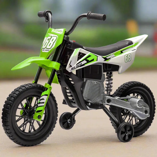 Kids Electric Motorbike with Training Wheels in Green 12V - Little and Giant Explorers AIYAPLAY