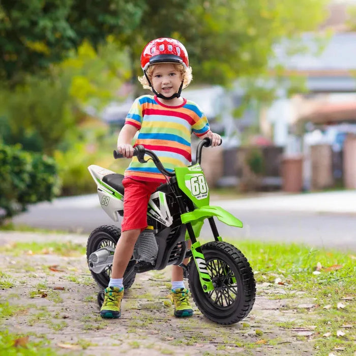 Kids Electric Motorbike with Training Wheels in Green 12V - Little and Giant Explorers AIYAPLAY