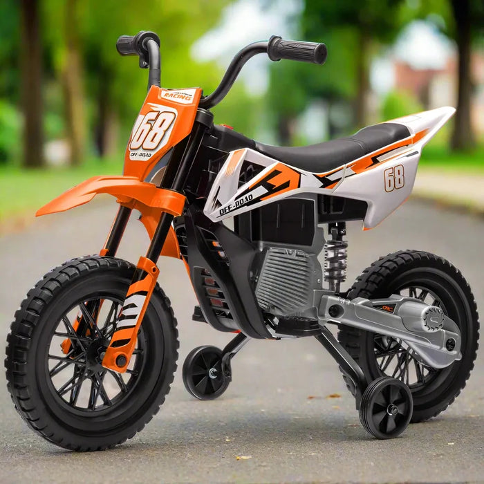 Kids Electric Motorbike with Training Wheels in Orange 12V - Little and Giant Explorers AIYAPLAY