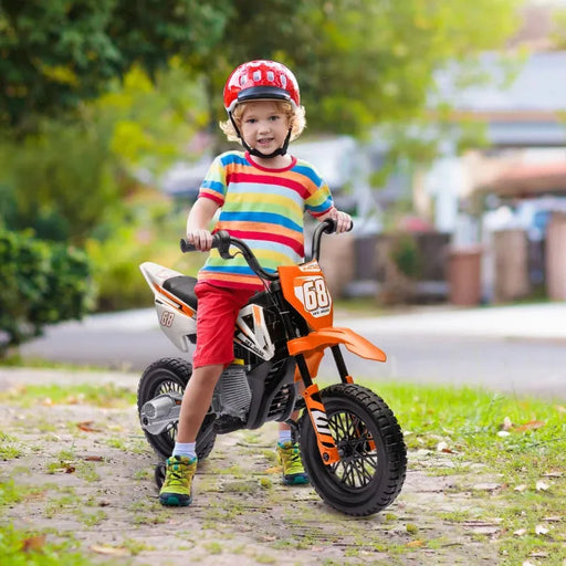 Kids Electric Motorbike with Training Wheels in Orange 12V - Little and Giant Explorers AIYAPLAY