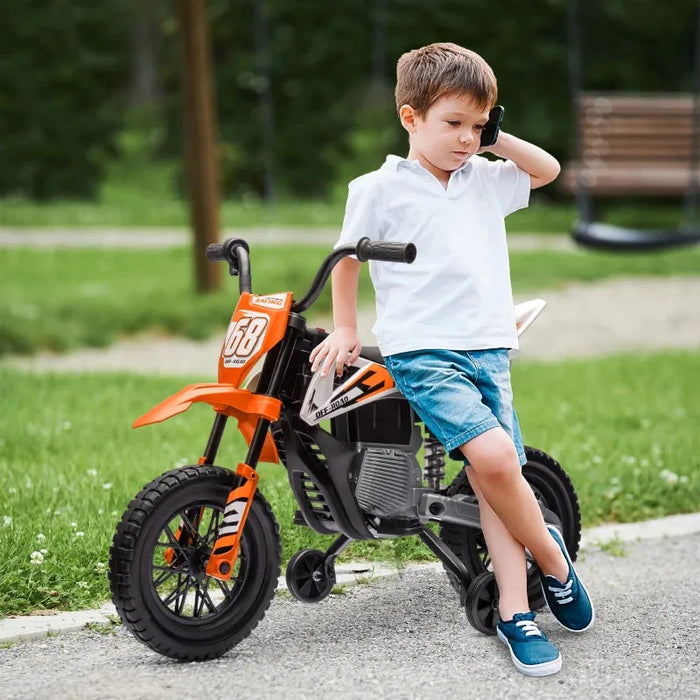 Kids Electric Motorbike with Training Wheels in Orange 12V - Little and Giant Explorers AIYAPLAY