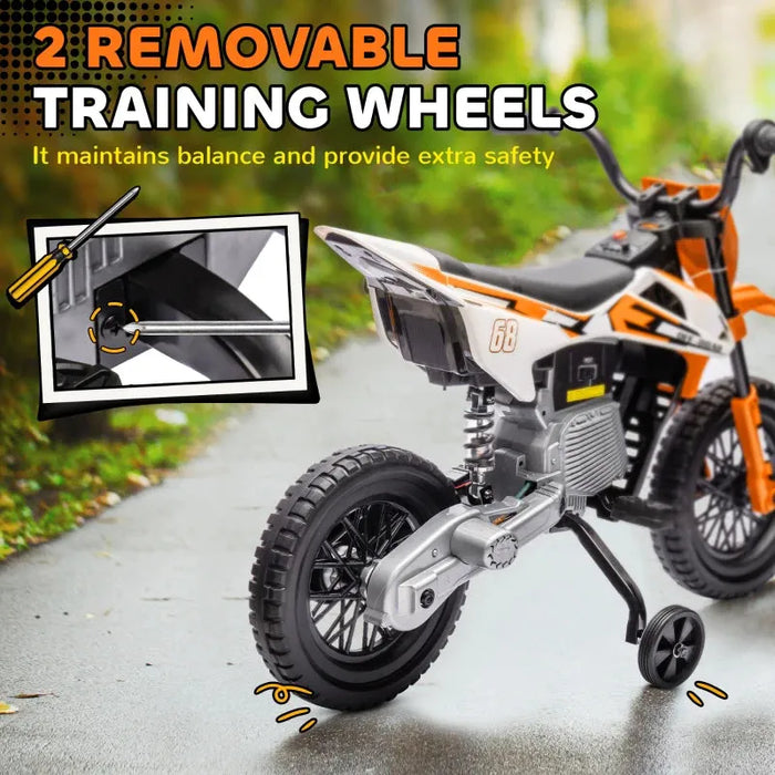 Kids Electric Motorbike with Training Wheels in Orange 12V - Little and Giant Explorers AIYAPLAY