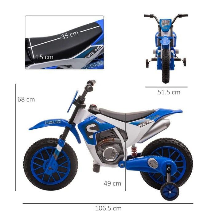 Kids Electric Motorcycle Ride On with Training Wheels 12V in Blue - Little and Giant Explorers HOMCOM