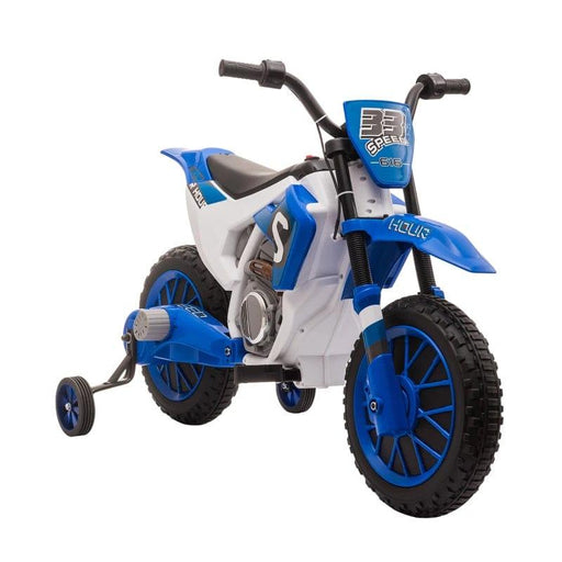 Kids Electric Motorcycle Ride On with Training Wheels 12V in Blue - Little and Giant Explorers HOMCOM