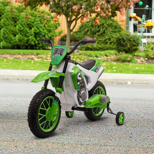 Kids Electric Motorcycle Ride On with Training Wheels 12V in Green - Little and Giant Explorers HOMCOM