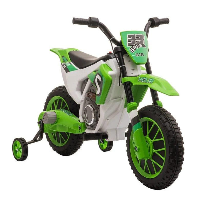 Kids Electric Motorcycle Ride On with Training Wheels 12V in Green - Little and Giant Explorers HOMCOM