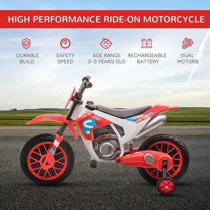 Kids Electric Motorcycle Ride On with Training Wheels 12V in Red - Little and Giant Explorers HOMCOM