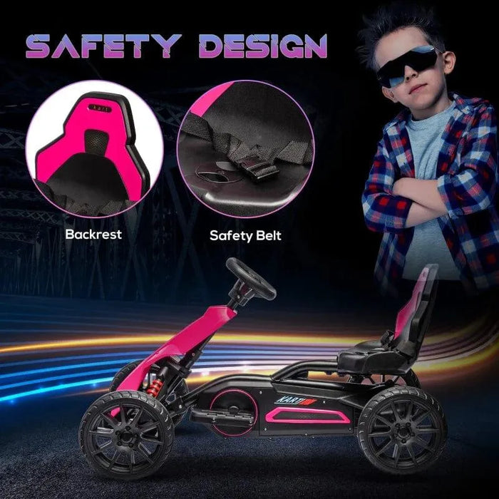 Electric Racing Go Kart with Forward Reversing and 2 Speeds 12V in Pink - Little and Giant Explorers HOMCOM