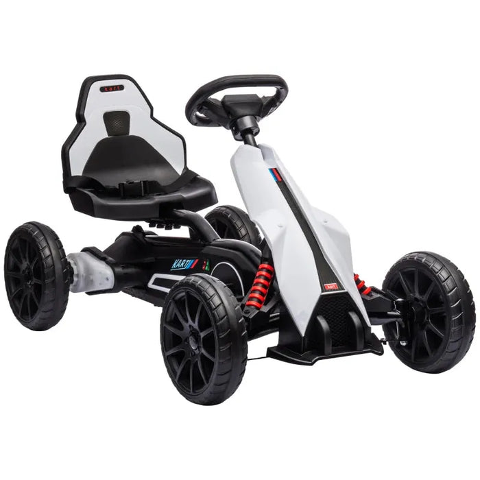 Kids Electric Racing Go Kart with Forward Reversing and 2 Speeds 12V in White - Little and Giant Explorers HOMCOM