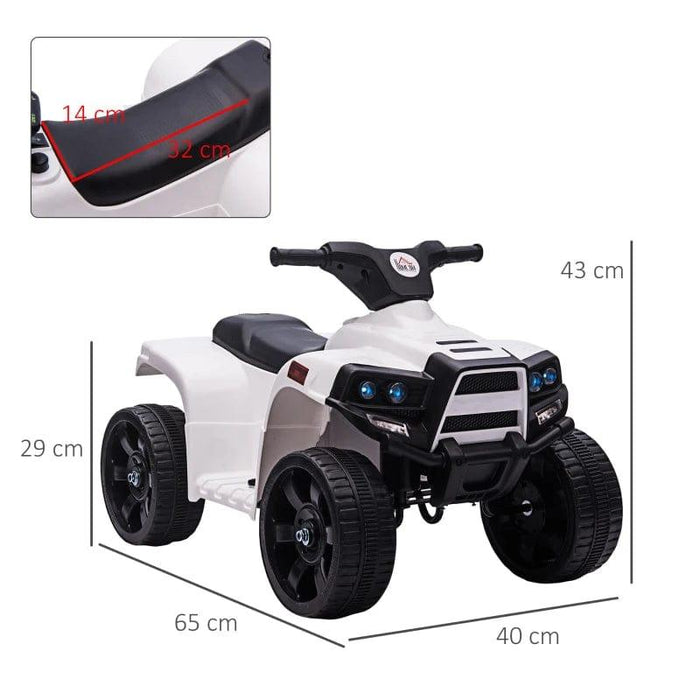 Electric Ride on ATV Toy Quad Bike with Headlights and Horn 6V in White - Little and Giant Explorers HOMCOM