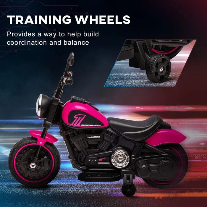 Electric Ride on Motorbike with Training Wheels and One-Button Start 6V in Pink - Little and Giant Explorers HOMCOM