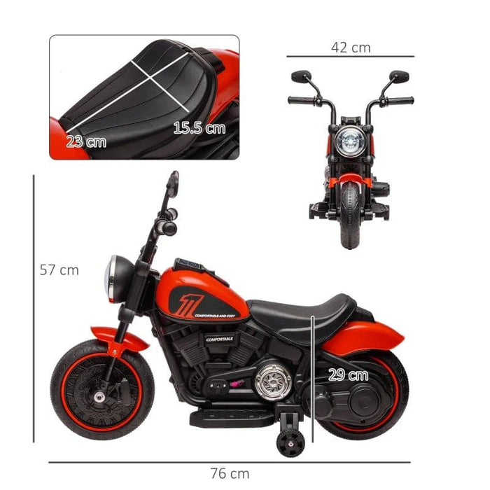 Electric Ride on Motorbike with Training Wheels and One-Button Start 6V in Red - Little and Giant Explorers HOMCOM