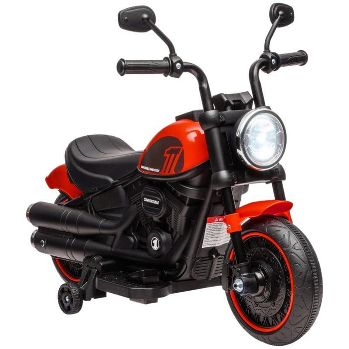 Electric Ride on Motorbike with Training Wheels and One-Button Start 6V in Red - Little and Giant Explorers HOMCOM