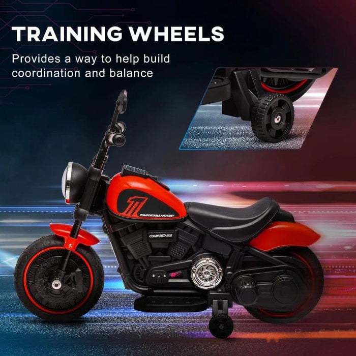 Electric Ride on Motorbike with Training Wheels and One-Button Start 6V in Red - Little and Giant Explorers HOMCOM