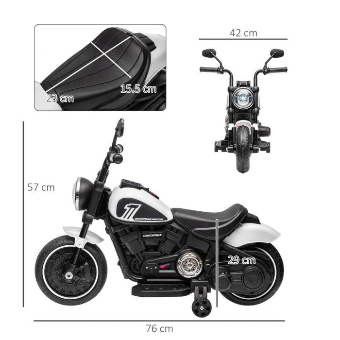 Electric Ride on Motorbike with Training Wheels and One-Button Start 6V in White - Little and Giant Explorers HOMCOM