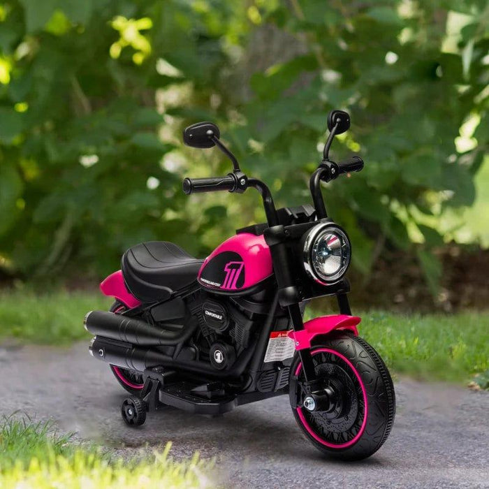 Electric Ride on Motorbike with Training Wheels and One-Button Start 6V in Pink - Little and Giant Explorers HOMCOM