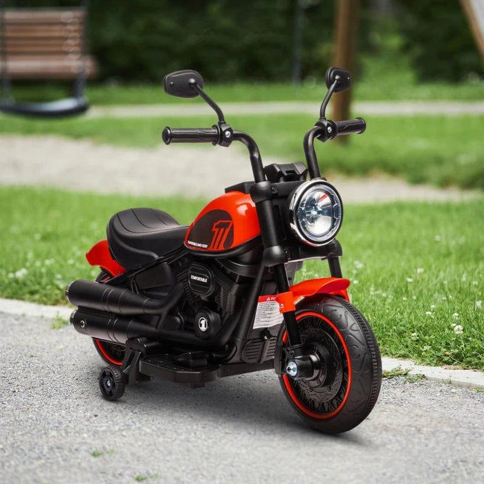 Electric Ride on Motorbike with Training Wheels and One-Button Start 6V in Red - Little and Giant Explorers HOMCOM