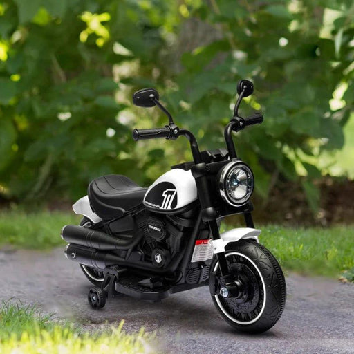 Electric Ride on Motorbike with Training Wheels and One-Button Start 6V in White - Little and Giant Explorers HOMCOM