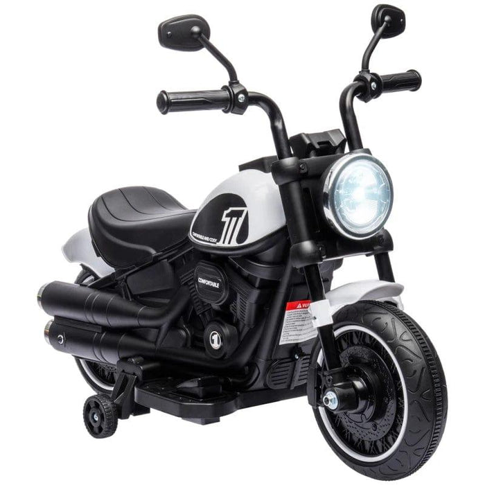 Electric Ride on Motorbike with Training Wheels and One-Button Start 6V in White - Little and Giant Explorers HOMCOM