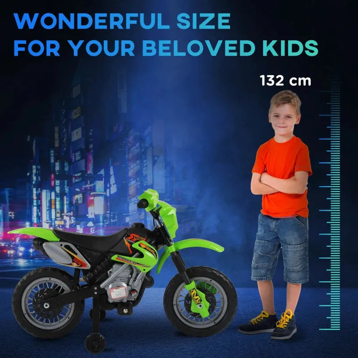 Kids Electric Ride-On Motorcycle with Headlights and Sound Effects in Green 6V - Little and Giant Explorers HOMCOM