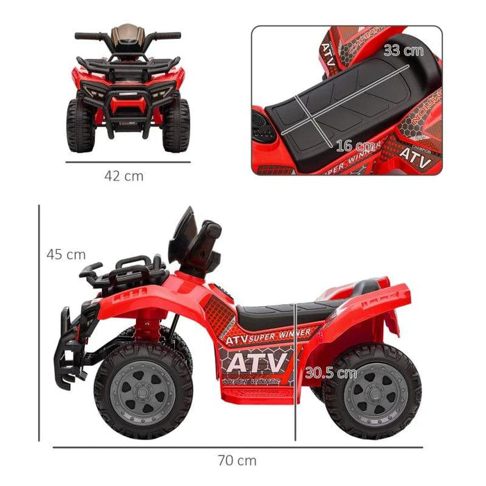 Electric Ride on Quad Bike ATV Toy with Music 6V in Red - Little and Giant Explorers HOMCOM