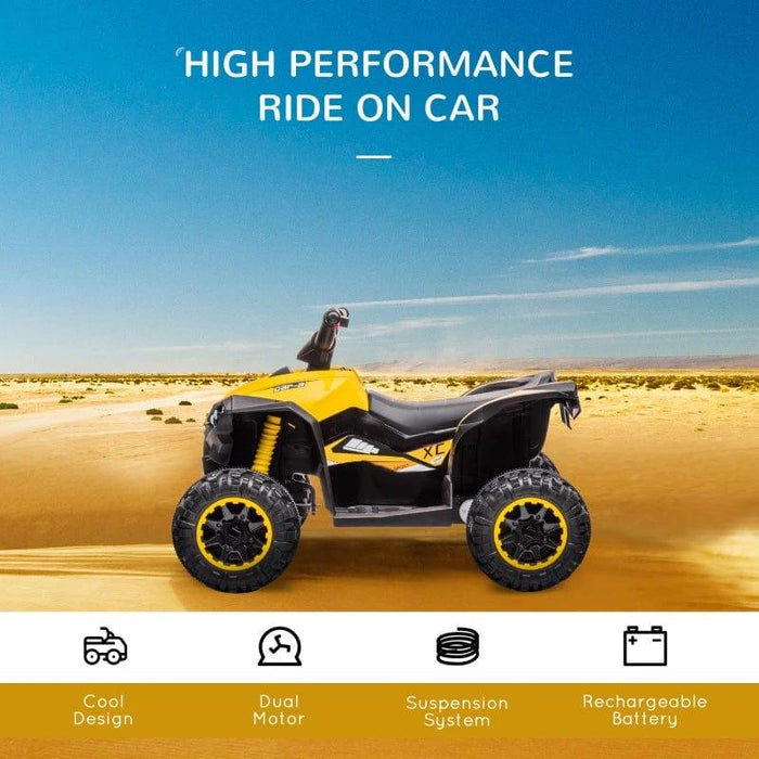 Electric Ride on Quad Bike with Music and Horn 12V in Yellow - Little and Giant Explorers HOMCOM