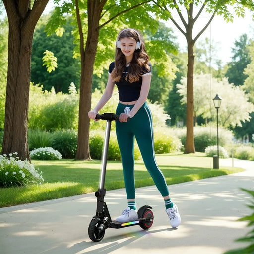 Folding Electric Scooter with LED Colourful Lights and Display in Black - Little and Giant Explorers SPORTNOW