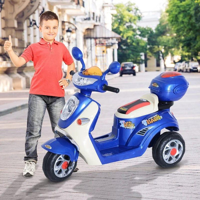 Kids Electric Ride On Scooter with Headlight and Music 6V in Blue - Little and Giant Explorers HOMCOM