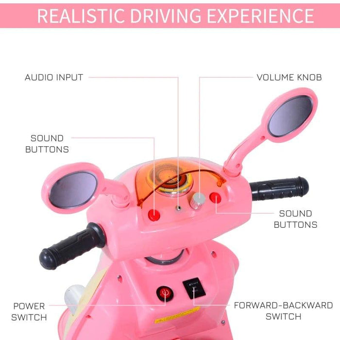 Kids Electric Ride On Scooter with Headlight and Music 6V in Pink - Little and Giant Explorers HOMCOM