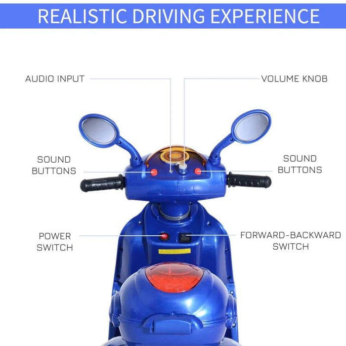 Kids Electric Ride On Scooter with Headlight and Music 6V in Blue - Little and Giant Explorers HOMCOM