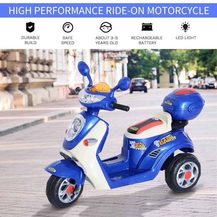 Kids Electric Ride On Scooter with Headlight and Music 6V in Blue - Little and Giant Explorers HOMCOM