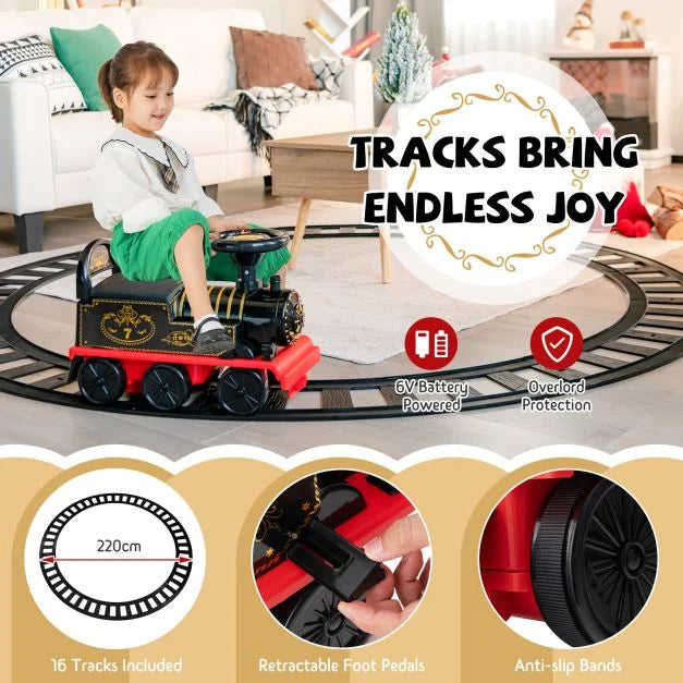 Kids Electric Ride On Train with Track in Black 6V - Little and Giant Explorers Costway