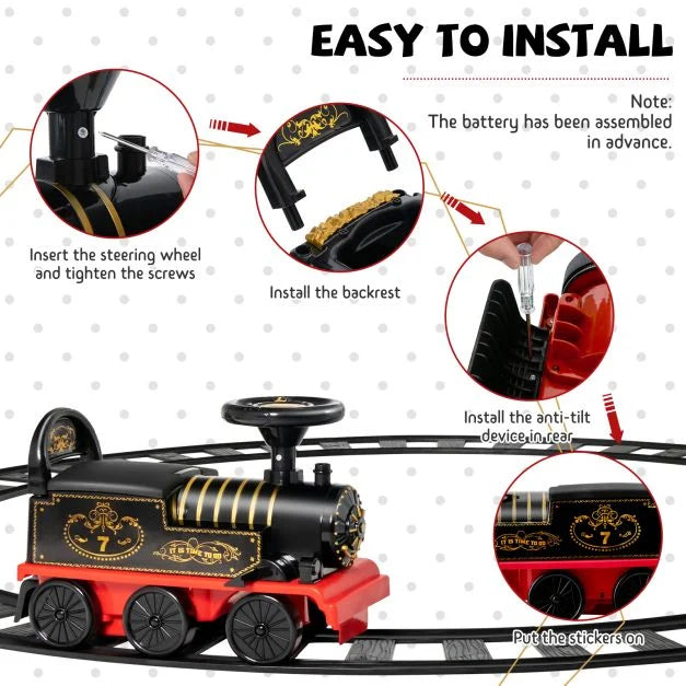 Kids Electric Ride On Train with Track in Black 6V - Little and Giant Explorers Costway